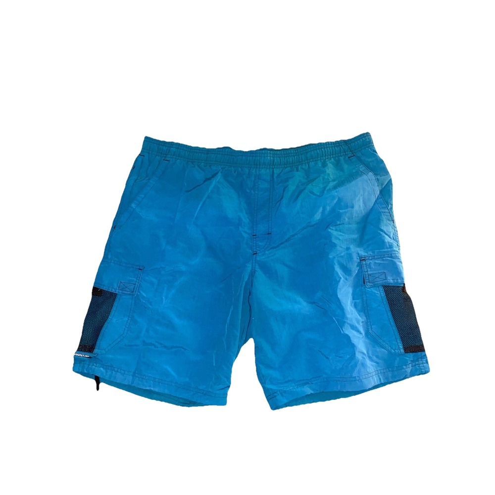 Speedo Shorts Mens XL Blue Tie Up Mesh Lined Cargo Pockets Swim Trunks Stretch